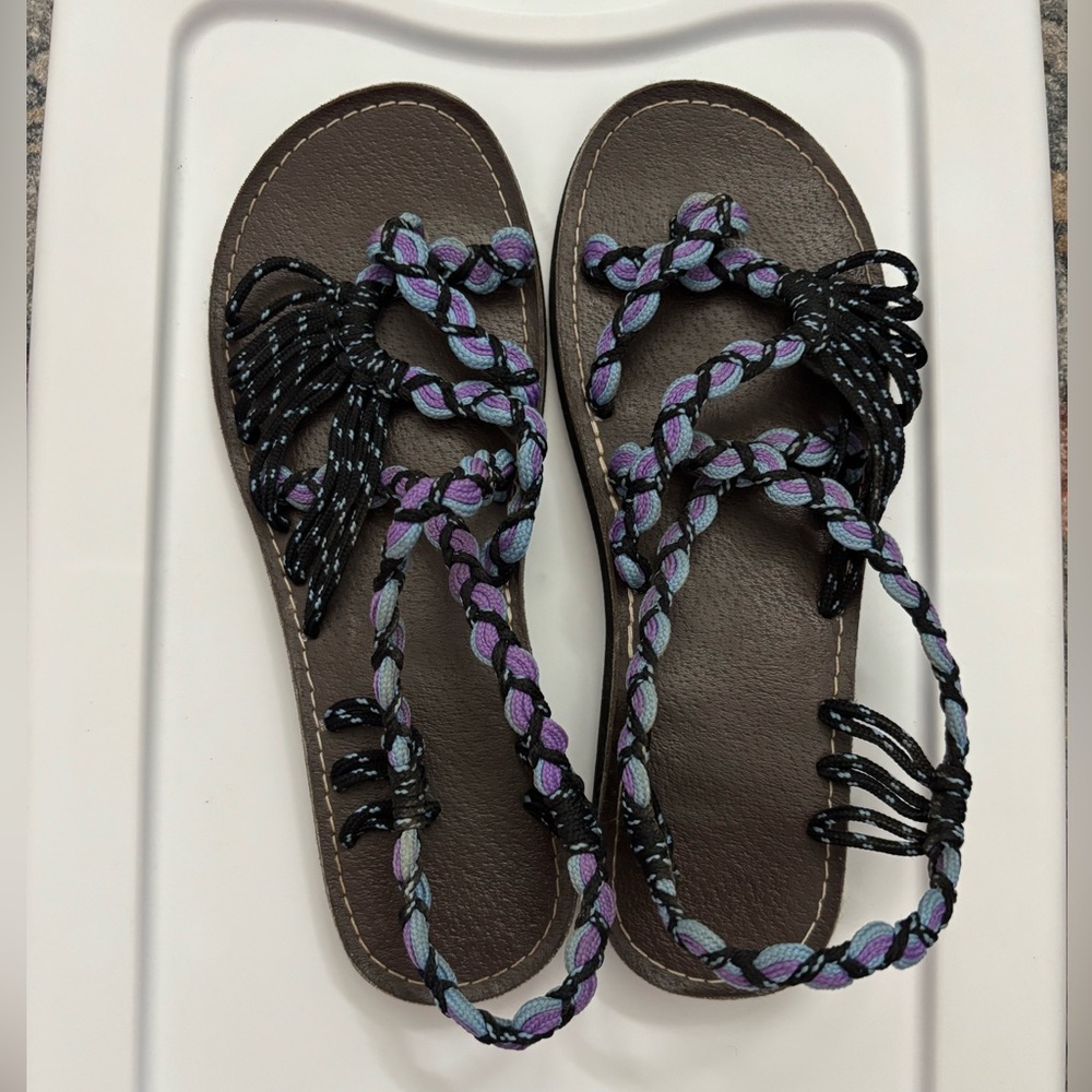 Braided Sandals with Multicolor Straps